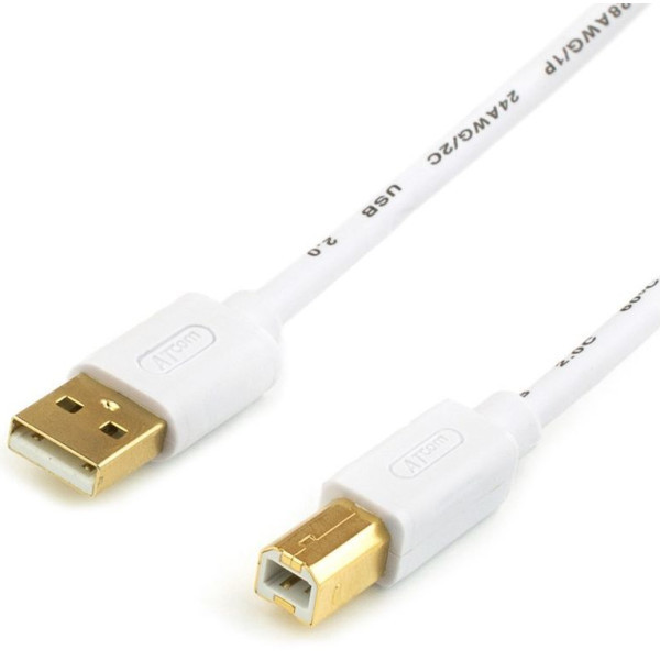 Кабель для принтера Atcom USB to Type-B (M/M) gold plated 0.8m White (14370) Харків - зображення 1