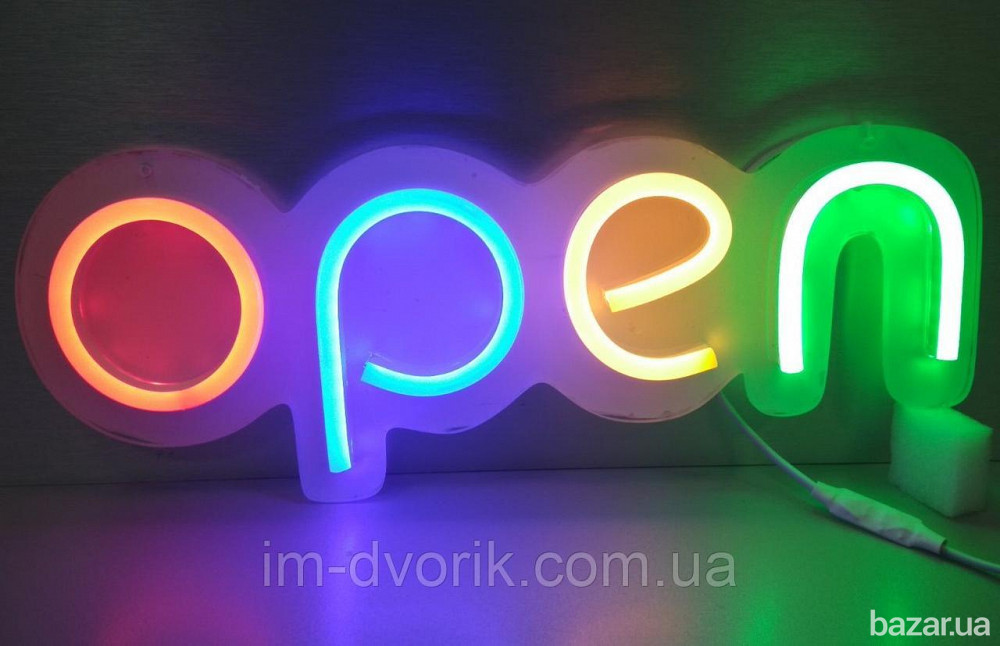 Неонова Led вивіска OPEN (відкрито) з кольоровими буквами 40х13 см зі зміною яскравості Киев - изображение 4