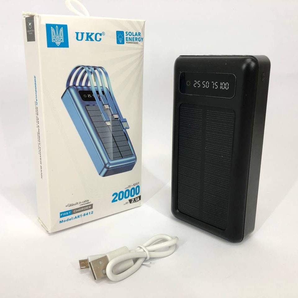 Портативний зарядний пристрій на 20000mAh, Power Bank на сонячній батареї, Колір: чорний синiй Одеса - зображення 9