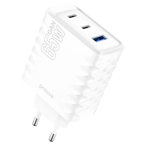 Мережевий зарядний пристрій Proove Speed Surge Gan 65W (USB + 2 Type-C) White (WCSS60120002) (Код то Харків - зображення 1