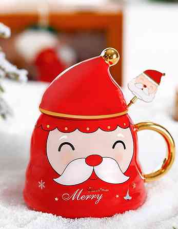 Кружка з кришкою новорічна Merry Christmas 13683 400 мл червона Киев