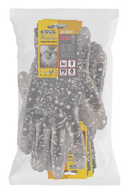 Перчатки бесшовные трикотажные MASTERTOOL "Орхидея" с полиуретановым покрытием ладони 9" 17-20 г под Харьков - изображение 2