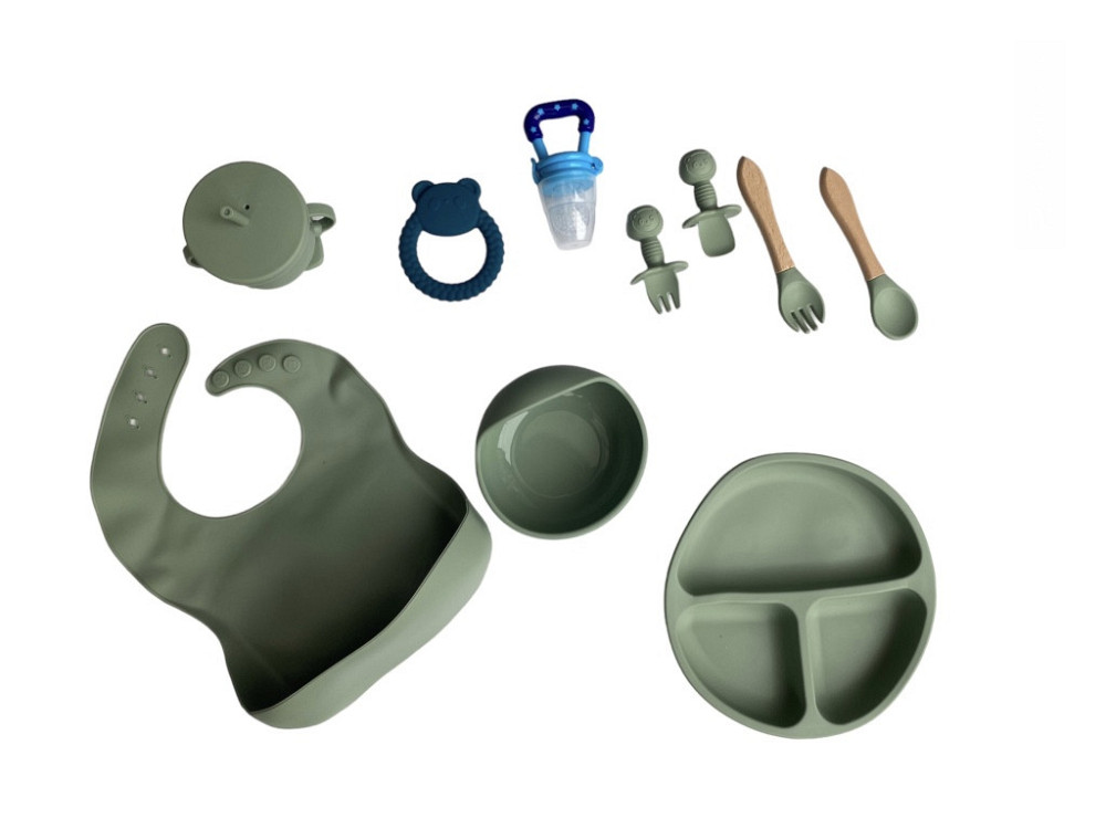 Детский силиконовый набор посуды для кормления оливковый 12 предметов Киев - изображение 4