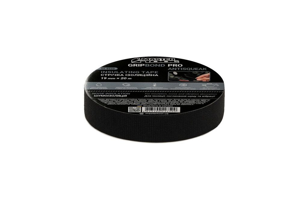 Лента изоляционная MASTERTOOL GripBond Pro AntiSqueak текстильная 19 мм×20 м черная 44-9520 Харків - зображення 2