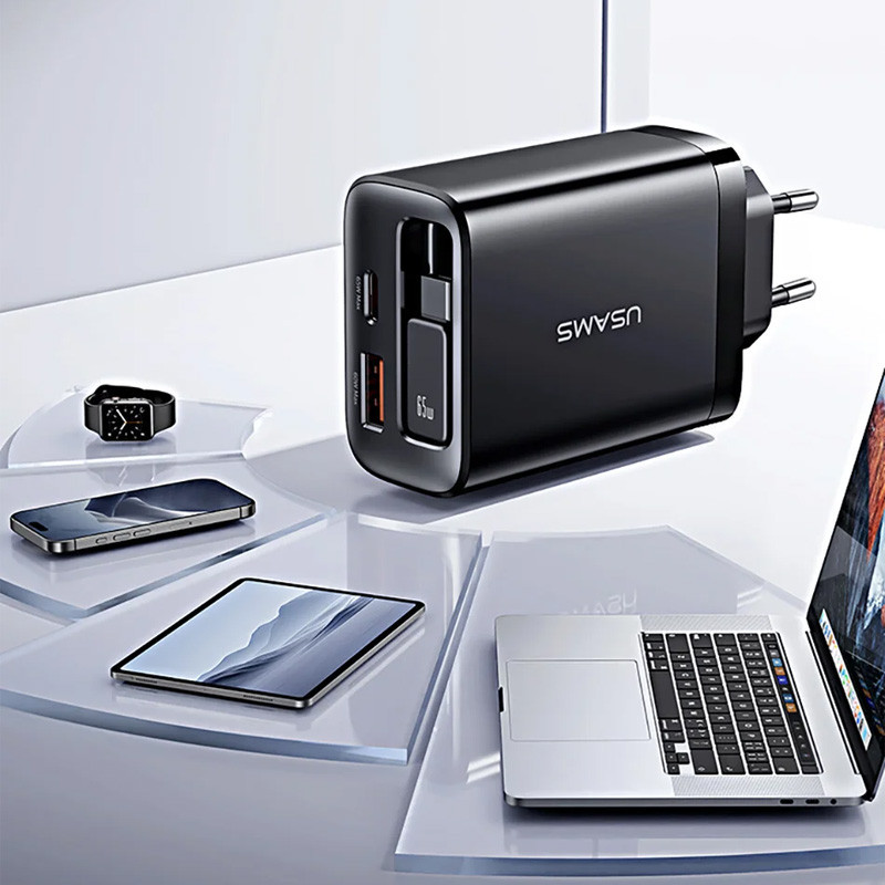 СЗУ Usams US-CC296 GaN With Retractable Type-C Cable Xiang Ser. 30W (1USB-A/1C) Херсон - изображение 4