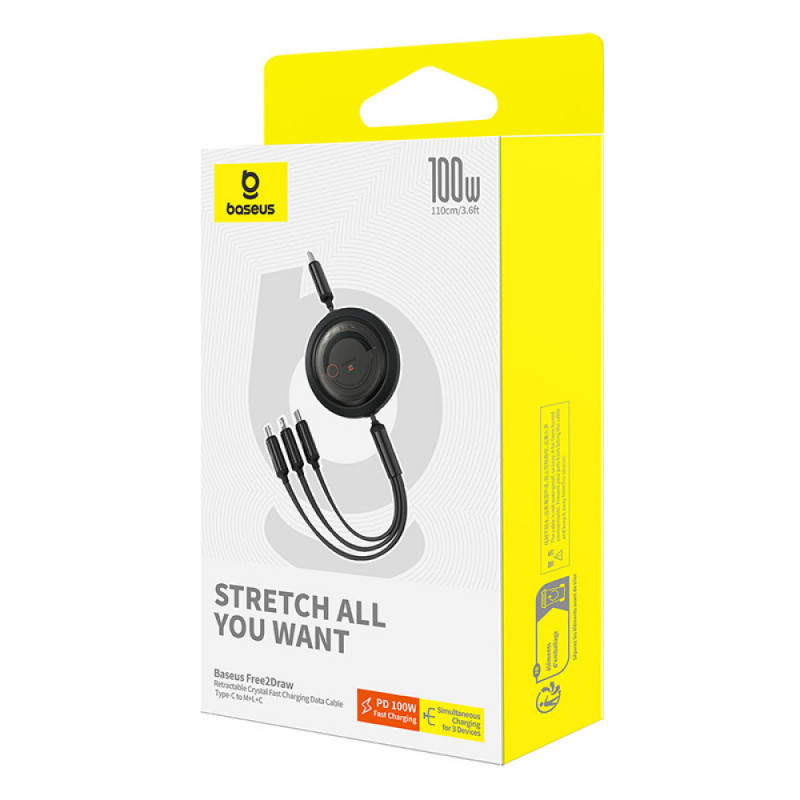 Дата кабель Baseus Free2Draw Retractable Crystal Fast Charging Type-C to 3in1 100W (1.1m) (P1036800) Херсон - зображення 6