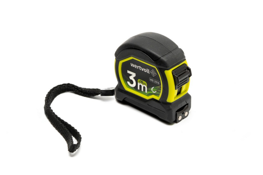 Рулетка WERTVOLL 3 м х 16 мм с магнитами фиксатор полотна покрытие TPR нейлоновое покрытие MS-2316 Харків - зображення 2