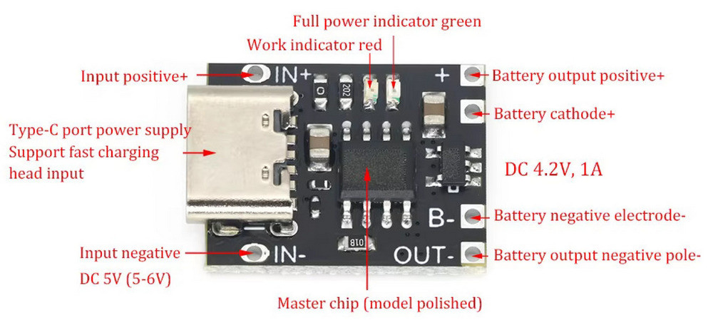 Мини контроллер заряда с защитой TP4057 USB-Type-C 5В 1А Київ - зображення 3