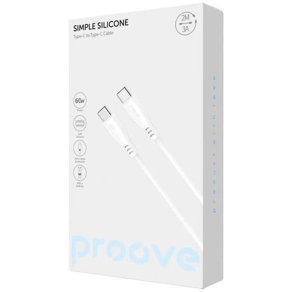 Кабель Proove Simple Silicone Type-C to Type-C 60W 2m White (CCSI60002222) Харків - зображення 2