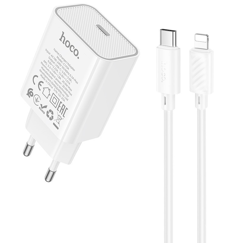 СЗУ Hoco C143A Benefit PD20W (1USB-C) + кабель Type-C to Lightning Херсон - зображення 1