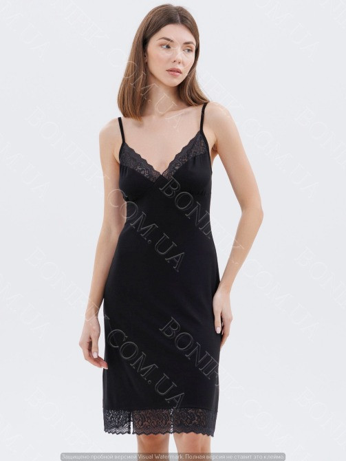 Ночная сорочка чёрная с кружевом на тонких бретелях "Amour" (60047) (арт. 1348) Кривой Рог - изображение 2