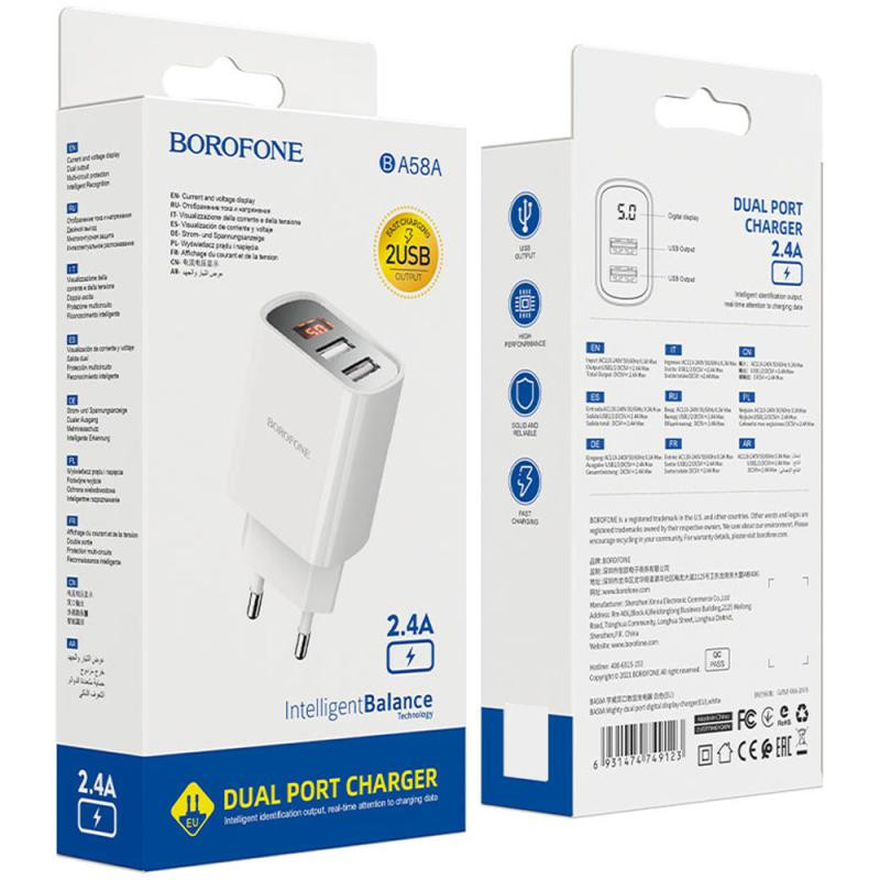 СЗУ Borofone BA58A with digital display 2.4A (2USB-A) Херсон - зображення 4