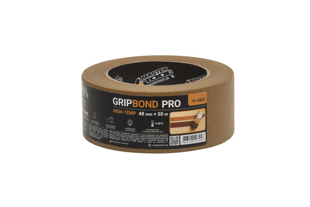 Лента малярная высокотемпературная MASTERTOOL GripBond Pro High-Temp 48 мм×50 м коричневая 79-9892 Харків - зображення 2