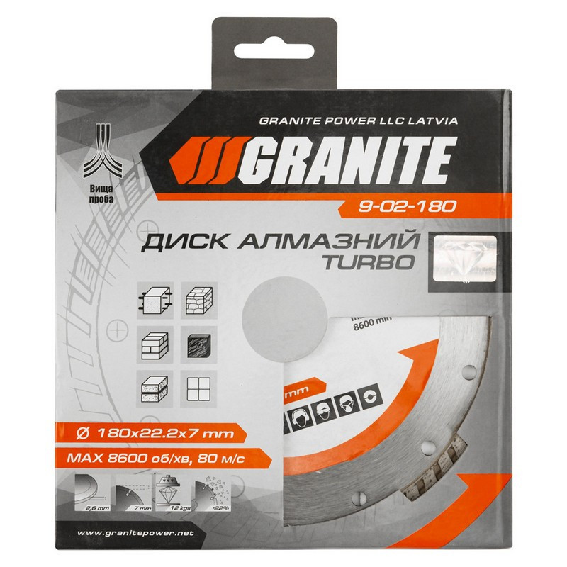 Диск алмазный GRANITE TURBO 180х2.6 мм 22-24% 8600 об/мин 9-02-180 Харьков - изображение 2