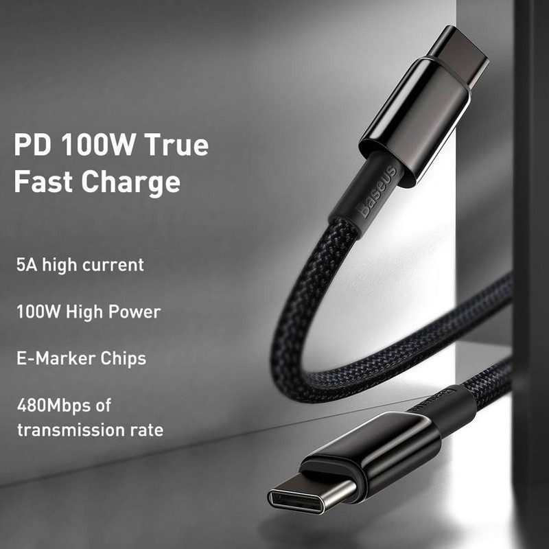 Дата кабель Baseus Tungsten Gold Type-C to Type-C Cable 100W (1m) (CATWJ-01) Херсон - зображення 3