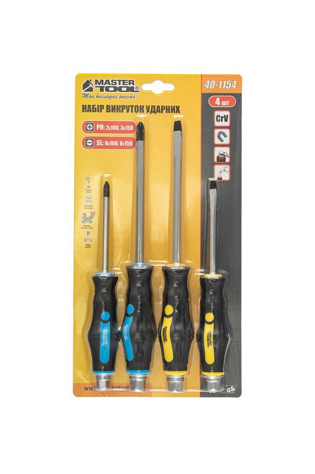 Отвертки ударные MASTERTOOL EXTERNAL HEX набор 4 шт PH2х100/PH3х150/SL6х100/SL8х150 40-1154 Харьков - изображение 6