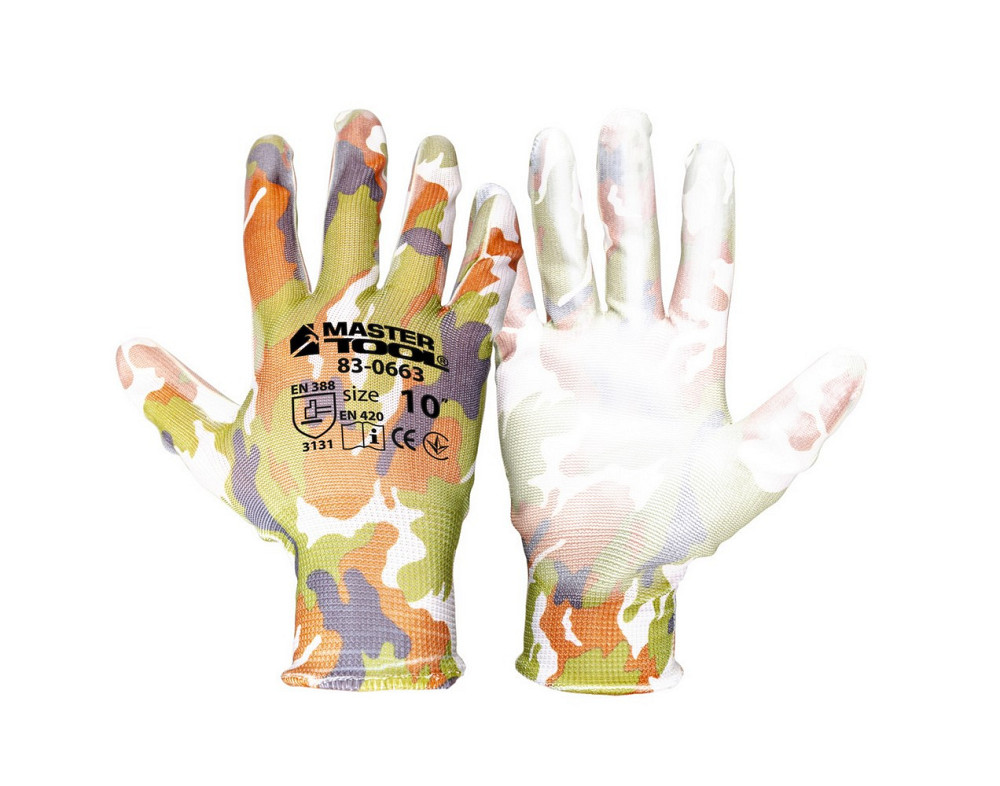 Перчатки бесшовные трикотажные MASTERTOOL "Хаки" с полиуретановым покрытием ладони 10" 17-20 г подве Харьков - изображение 1