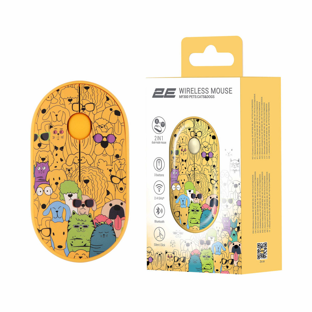 Мышь компьютерная безпроводная 2Е PETS CATS&DOGS Silent WL BT 2E-MF300WPETSYW Київ - зображення 7