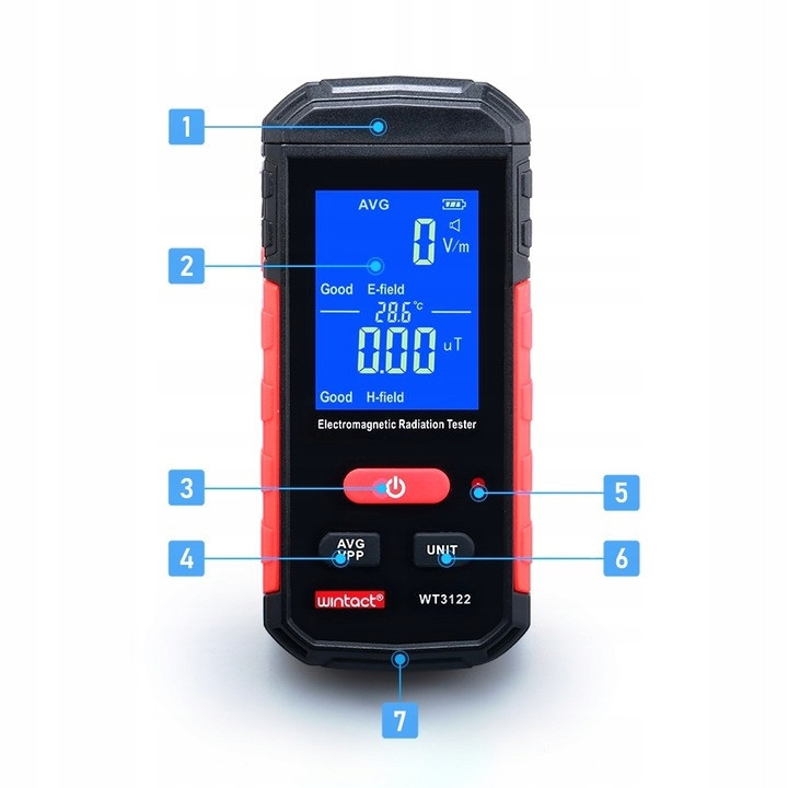 Тестер электромагнитного излучения (1-1999В/м, 0,01-99,99μT/0,1-999,9mG) WINTACT WT3122 Харків - зображення 9