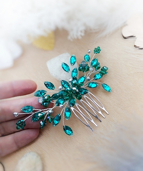 Морський дракон смарагдовий бірюзовий зелений кришталевий заколка гребінь косплей Луцьк - зображення 2