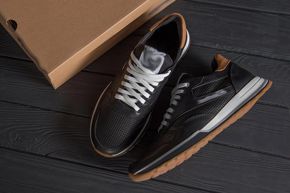 Мужские кожаные летние кроссовки, перфорация Classic black Київ - зображення 8