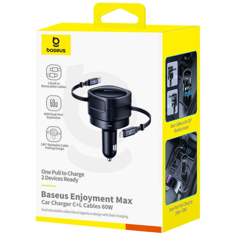 АЗУ Baseus Enjoyment Max PD60W with retractable cables (1USB-C/1L) (C00035507121) Херсон - зображення 4
