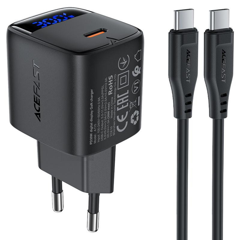 СЗУ Acefast A115 PD30W GaN (1USB-C) + кабель Type-C to Type-C Херсон - зображення 1