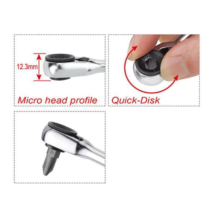 Мини трещотка-битодержатель 1/4" TOPTUL 60 зубцов, быстрый диск CHDV0801 Харьков - изображение 2