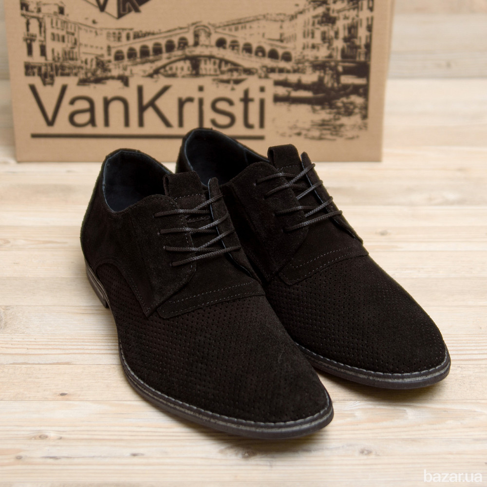 Мужские кожаные летние туфли VanKristi classic black Киев - изображение 6