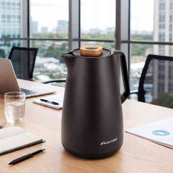 Термос конференционный 1,5л пластиковый со стеклянной колбой КМ 2011BL черный Одеса