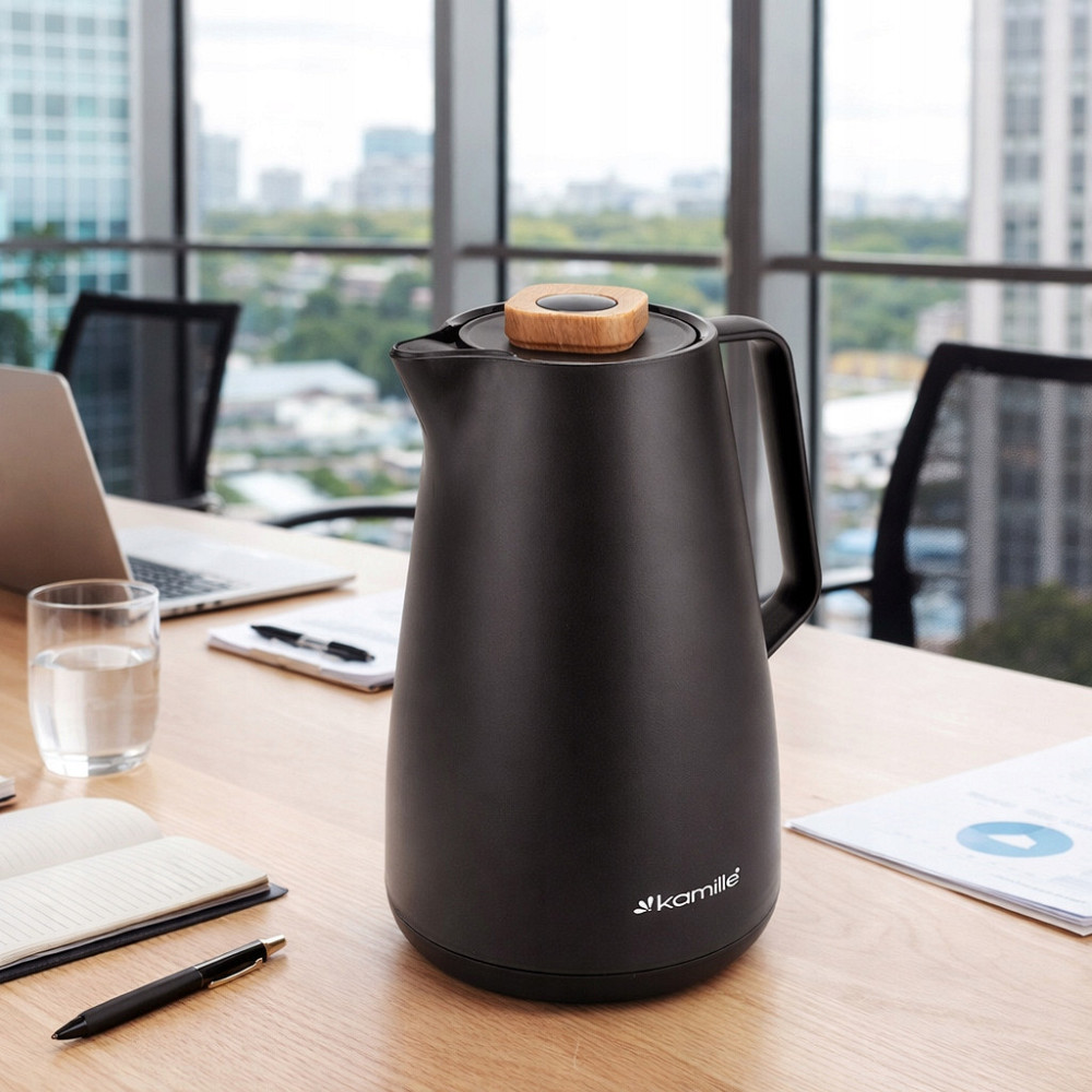 Термос конференционный 1,5л пластиковый со стеклянной колбой КМ 2011BL черный Одесса - изображение 2