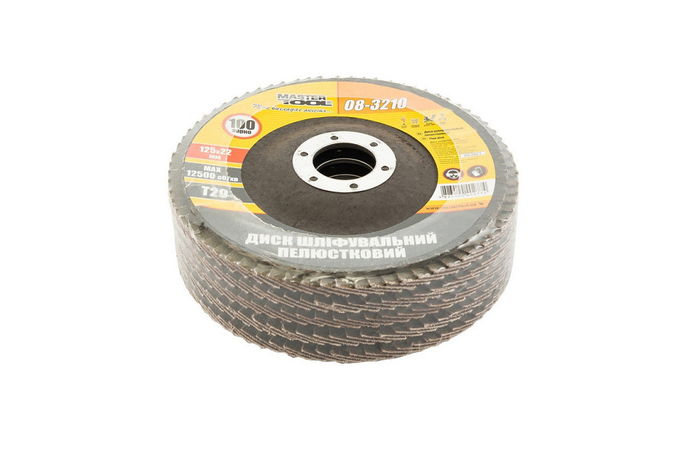 Диск шлифовальный лепестковый конусный MASTERTOOL Т29 зерно 100 125х22 мм 5 шт 08-3210PC Харьков - изображение 2