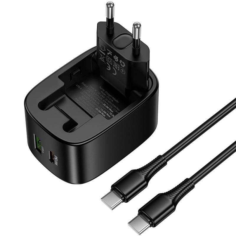 СЗУ Hoco CS102A Folding PD30W+QC3.0 (1USB-A/1C) + кабель Type-C to Type-C Херсон - зображення 3