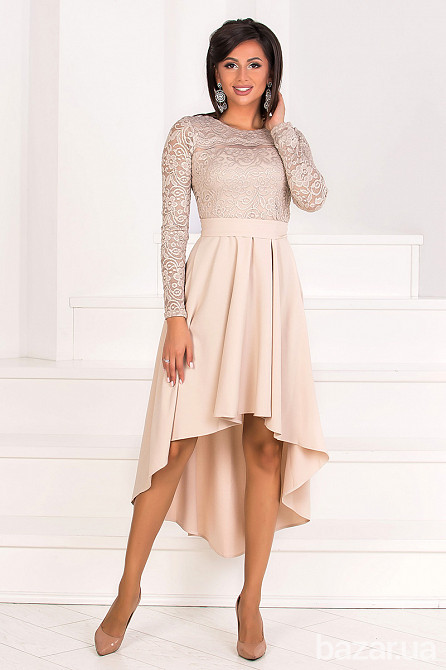 Короткое бежевое платье с рукавами Київ - зображення 1