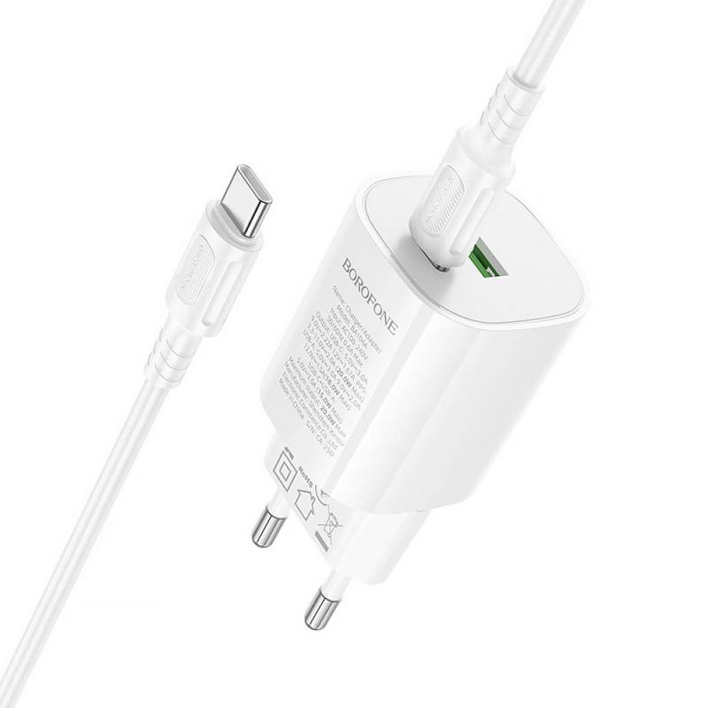 СЗУ Borofone BA104A Pudding PD20W+QC3.0 (1USB-A/1C) + кабель Type-C to Type-C Херсон - изображение 3