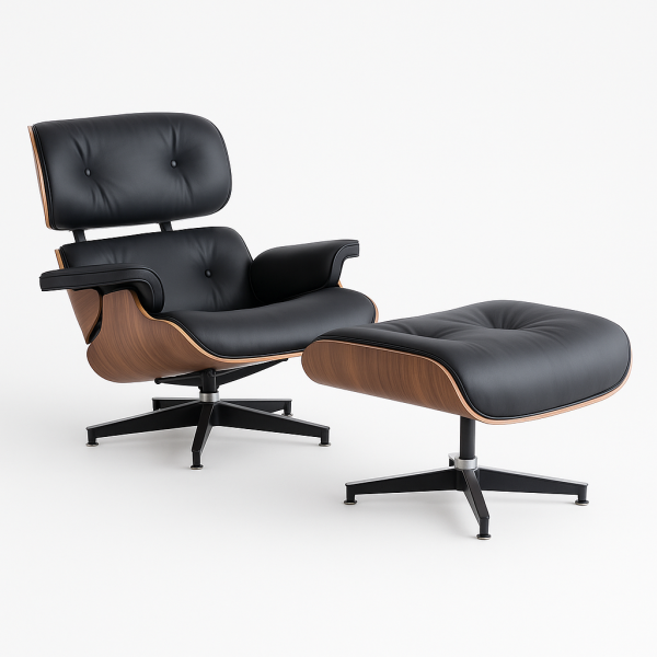 Крісло Релакс з отоманкою, чорна екошкіра, колір дерева горіх Дніпро - зображення 3