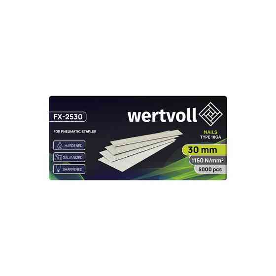 Гвоздь закаленный для пневмостеплера WERTVOLL тип 18GA 30 мм/1.0х1.25 мм 5000 шт FX-2530 Харьков