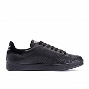 Мужские кожаные летние кеды, перфорация Adidas Stan Smith Black RUNNING (реплика) Киев