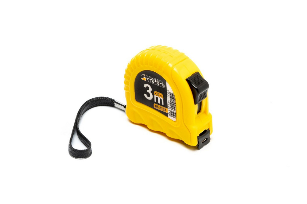 Рулетка MASTERTOOL 3 м х 13 мм фиксатор полотна кнопка STOP противоскользящий крючок 65-2103 Харків - зображення 2