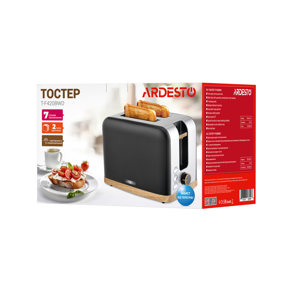 Тостер Ardesto T-F420BWD 930 Вт черный Київ - зображення 5