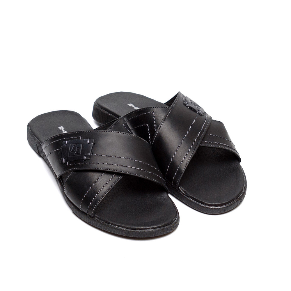 Мужские кожаные  летние шлепанцы LL Black Київ - зображення 11