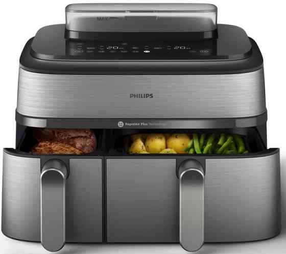 Мультипечь Philips Dual Basket Airfryer 5000 Series NA555/00 2750 Вт серебристая Київ
