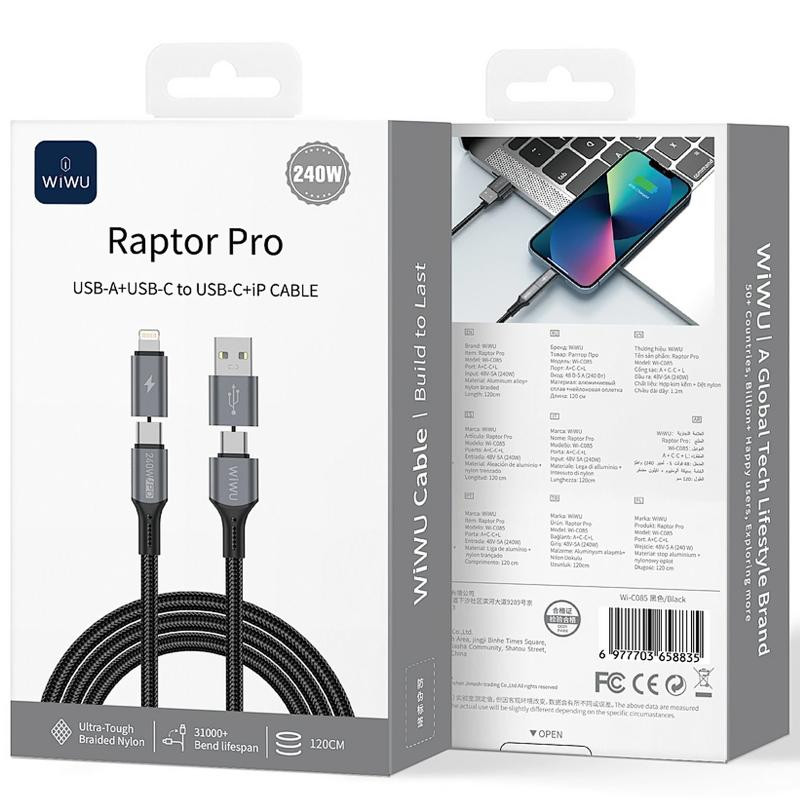 Дата кабель WIWU Wi-C085 Raptor Pro 2in2 USB-A + USB-C/Type-C to Lightning (1m) Херсон - изображение 4