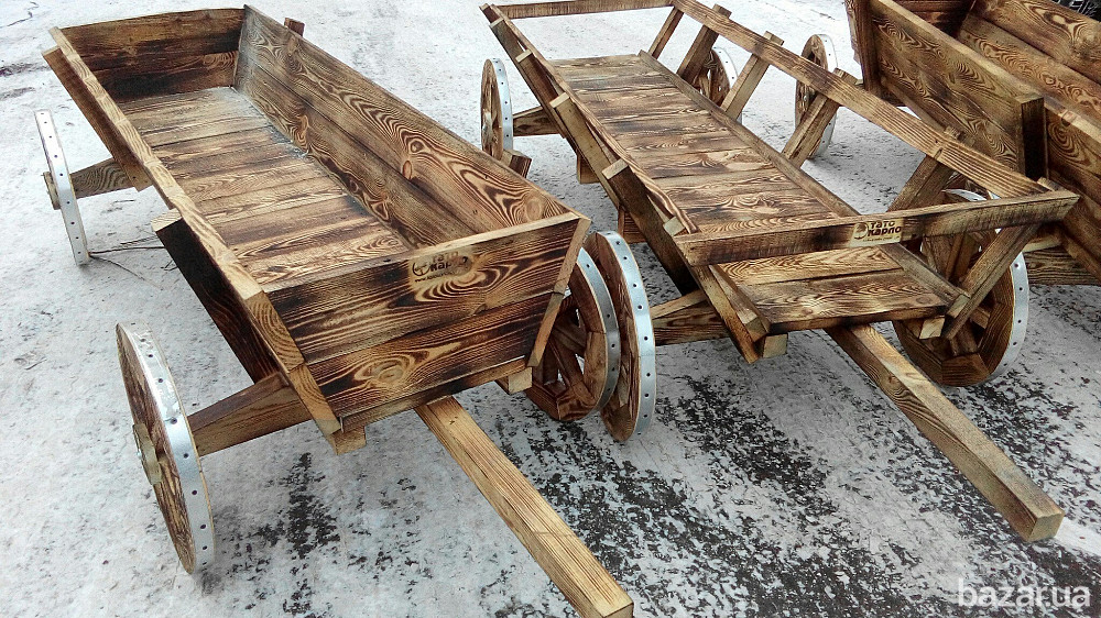 Декоративная телега. Возик. Повозка. Візок садовий. Деревянные колеса для телег Київ - зображення 1
