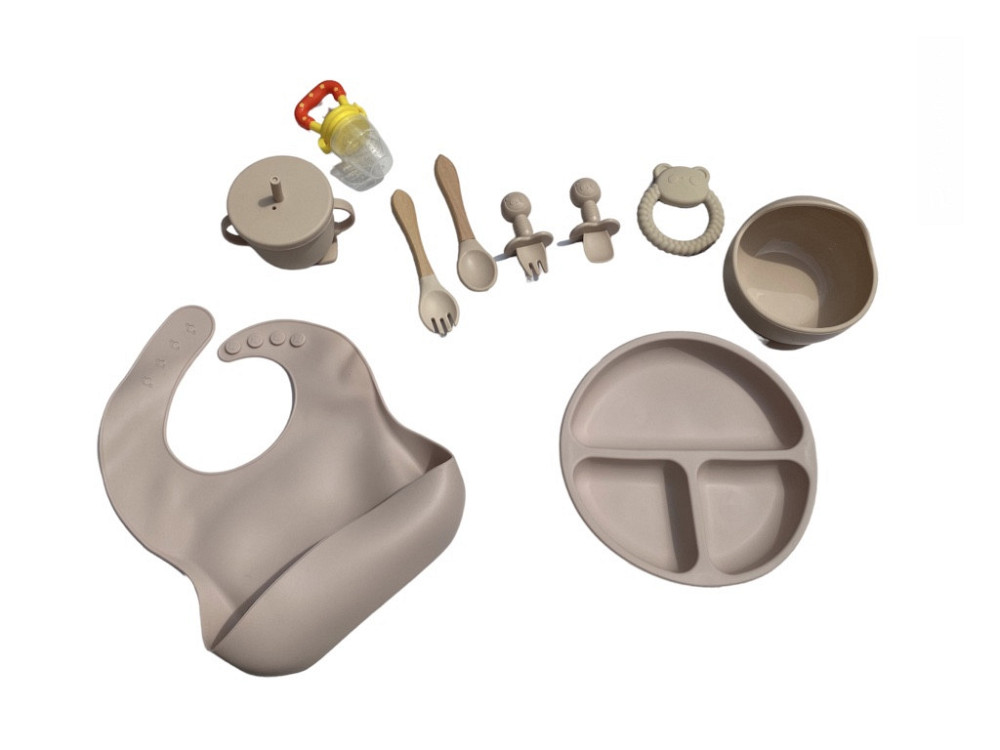 Детский силиконовый набор посуды для кормления кофейный 12 предметов Киев - изображение 1