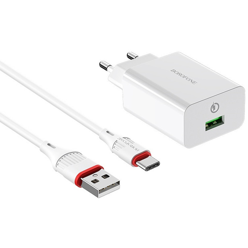 СЗУ Borofone BA21A Long journey QC3.0 3A (1USB-A) + кабель USB to Type-C Херсон - зображення 1