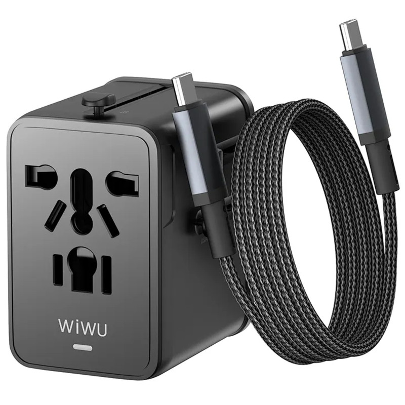 Сетевой универсальный переходник WIWU UA013 20W GaN + 1USB-A/2C with retractable cable Type-C Херсон - изображение 2