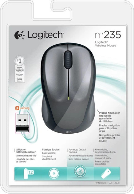 Мышь компьютерная безпроводная Logitech M235 WL Grey L910-002201 серая Киев - изображение 6
