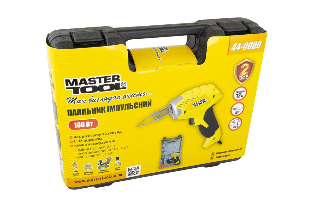 Паяльник импульсный MASTERTOOL с трансформатором 100 Вт/220-240 V/50 Hz 0-400°С LED пластиковый кейс Харків - зображення 6