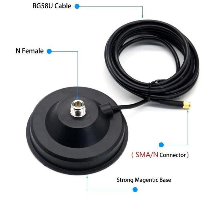 Антенна 400-530MHz 5dBi, до 50W, 22 см, N-male (штырь), с магнитной основой 12 см, RG58U 3м с SMA ра Днепр - изображение 7